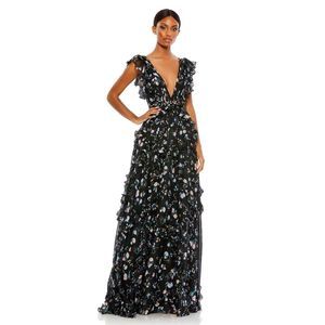 Mac Duggal x Anthropologie RUFFLED FLORAL PRINT CAP SLEEVE GOWN